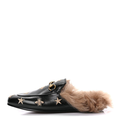 Gucci Goatskin Fur Bee Star Embroidered Womens Princetown Slippers 37 1 of 9