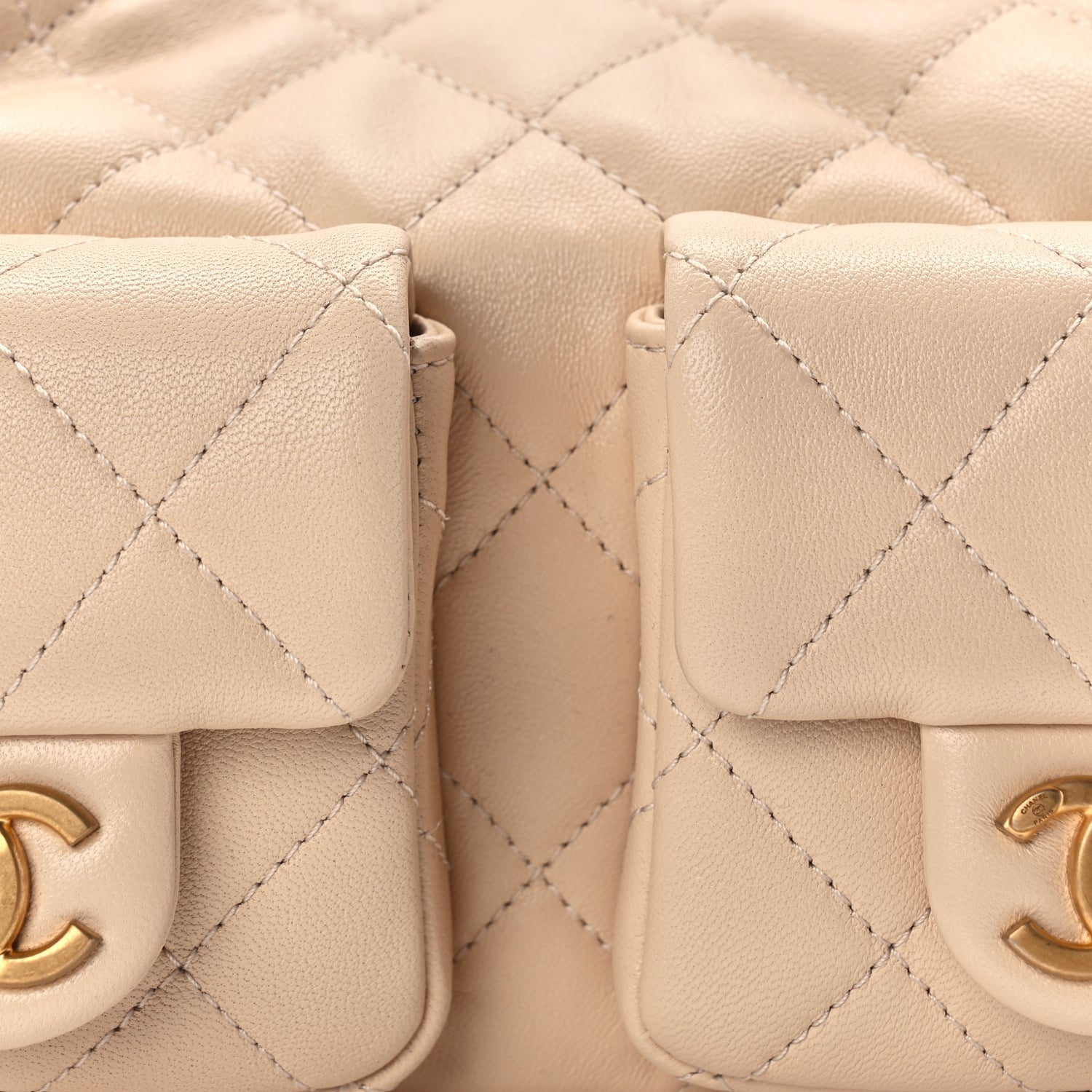 Chanel Shiny Lambskin Quilted Trendy Pockets Hobo Beige 7 of 10