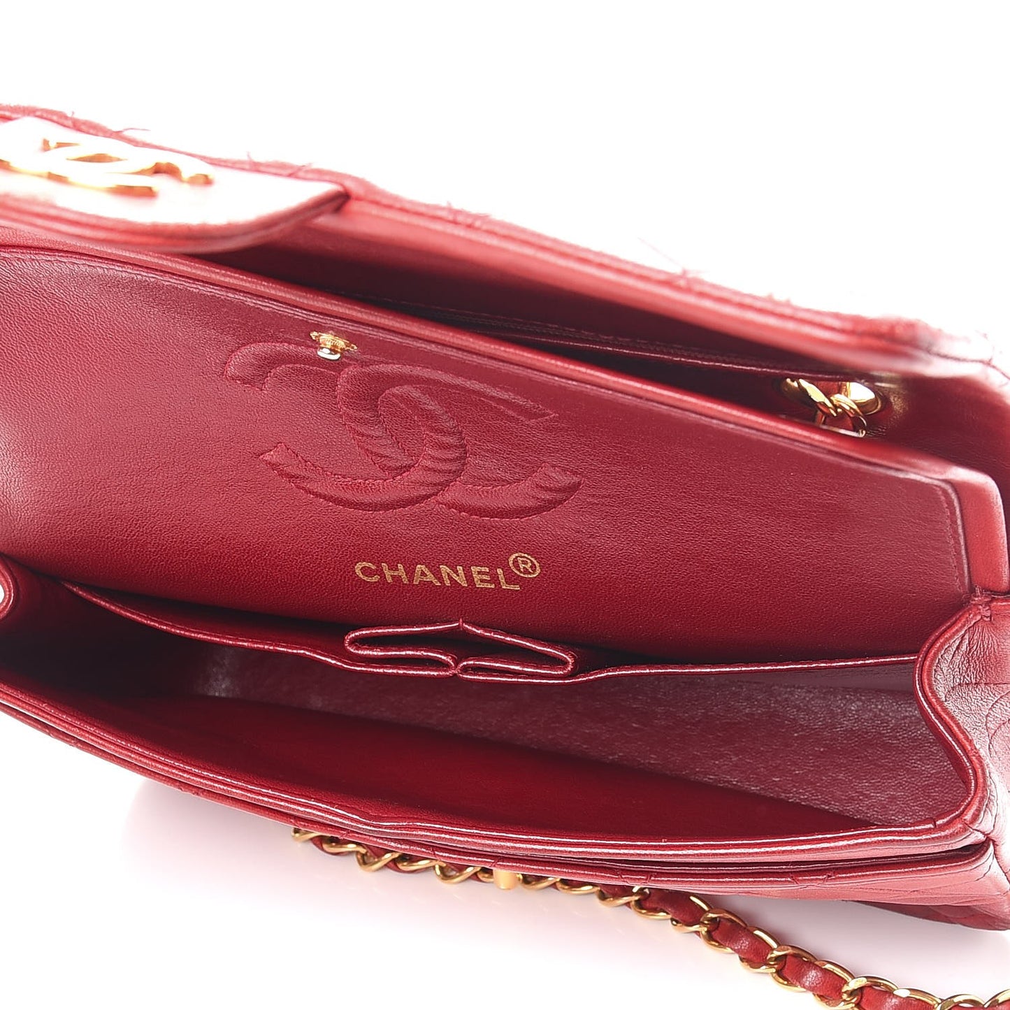 Lambskin Quilted Small Double Flap Red