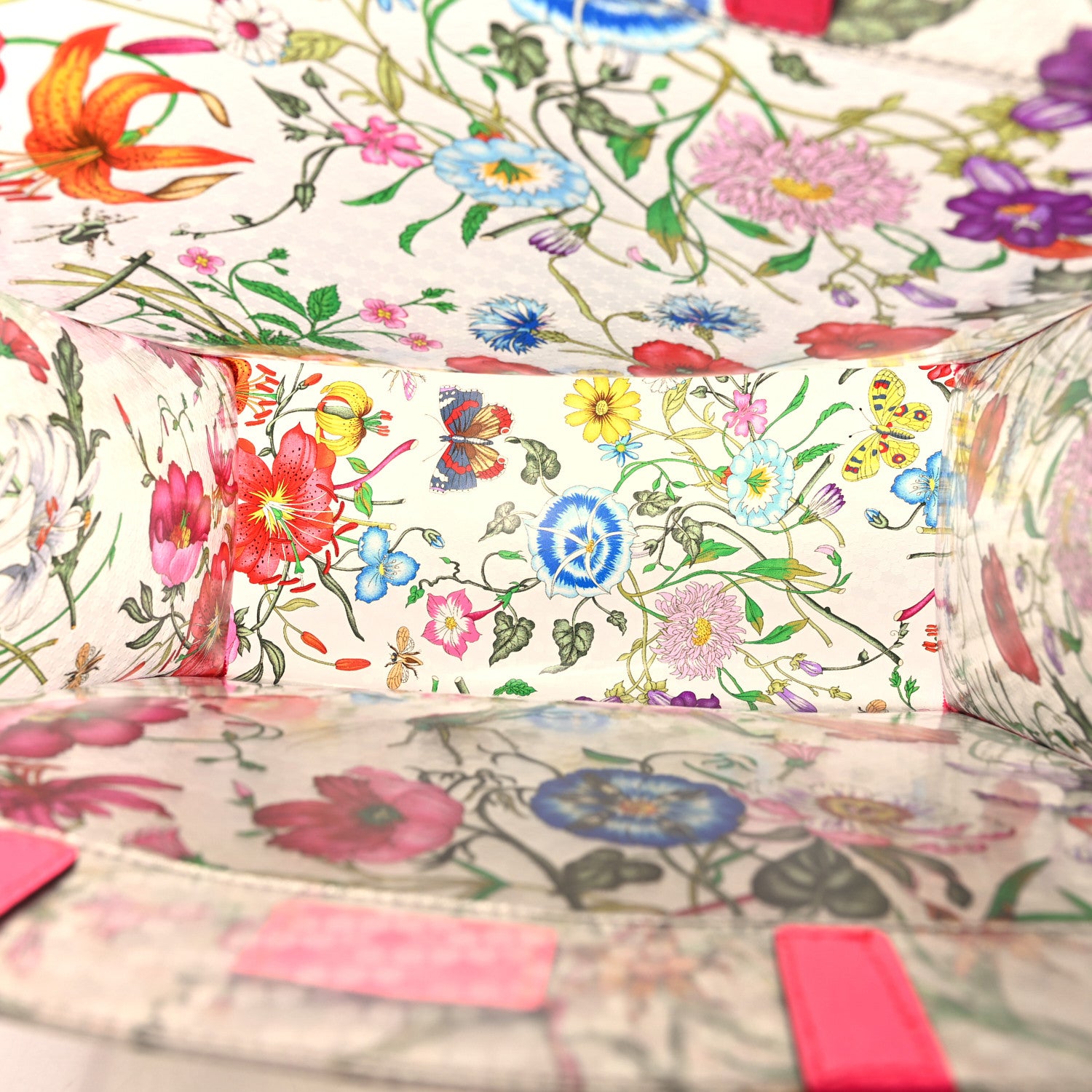 Gucci Calfskin Textured Vinyl Print Flora Tote Fluorescent Fuchsia 5 of 12