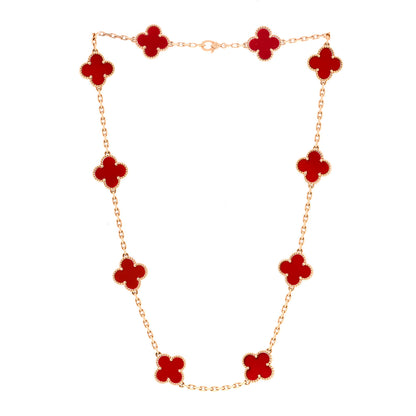 Van Cleef & Arpels 18K Yellow Gold Carnelian 10 Motifs Vintage Alhambra Necklace 2 of 5