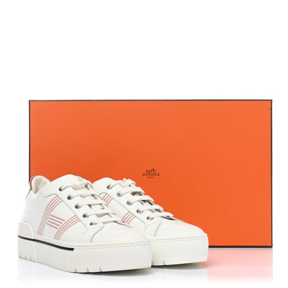 Hermes Calfskin Nappa Dare Sneakers 37 White Rose Dore 10 of 10