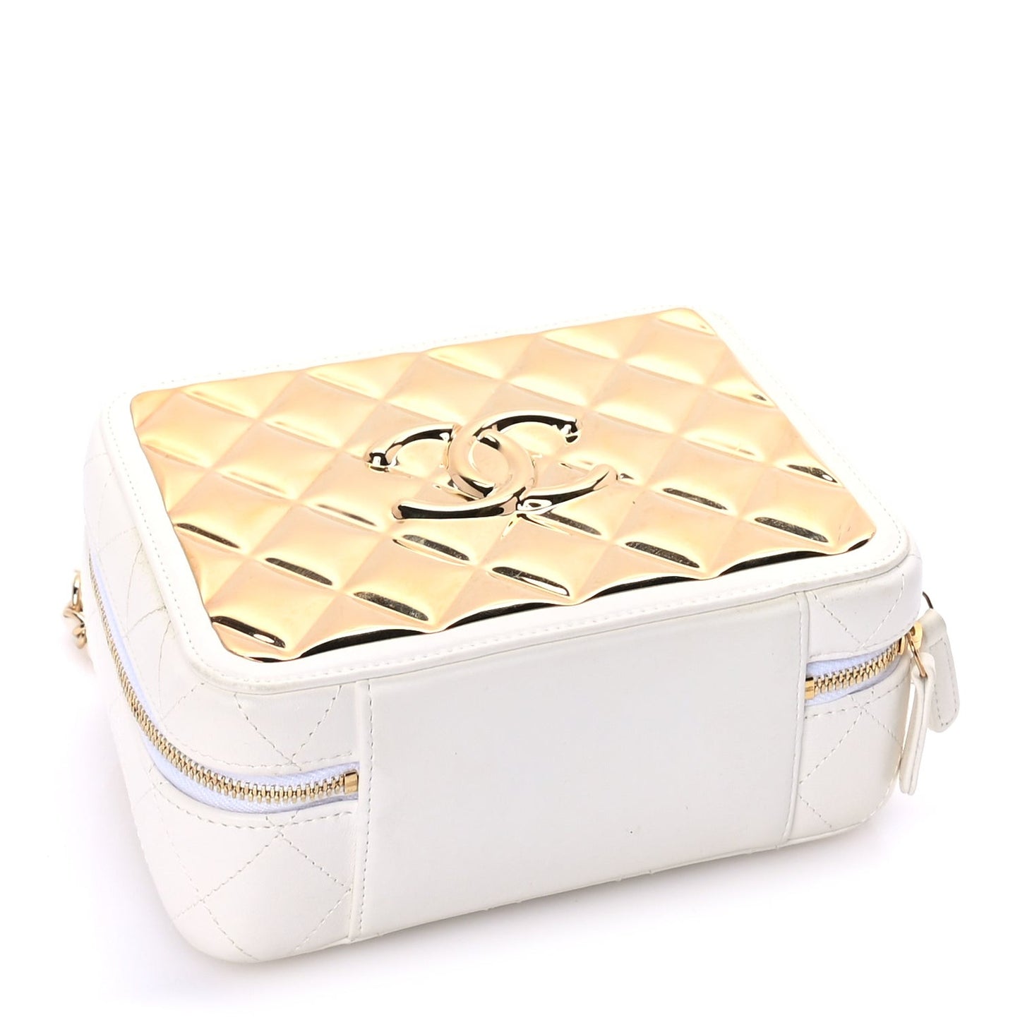 Lambskin Quilted Golden Plate Vanity Case White Gold