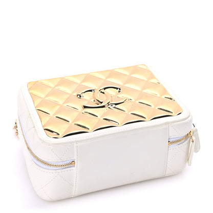 Chanel Lambskin Quilted Golden Plate Vanity Case White Gold 3 of 7
