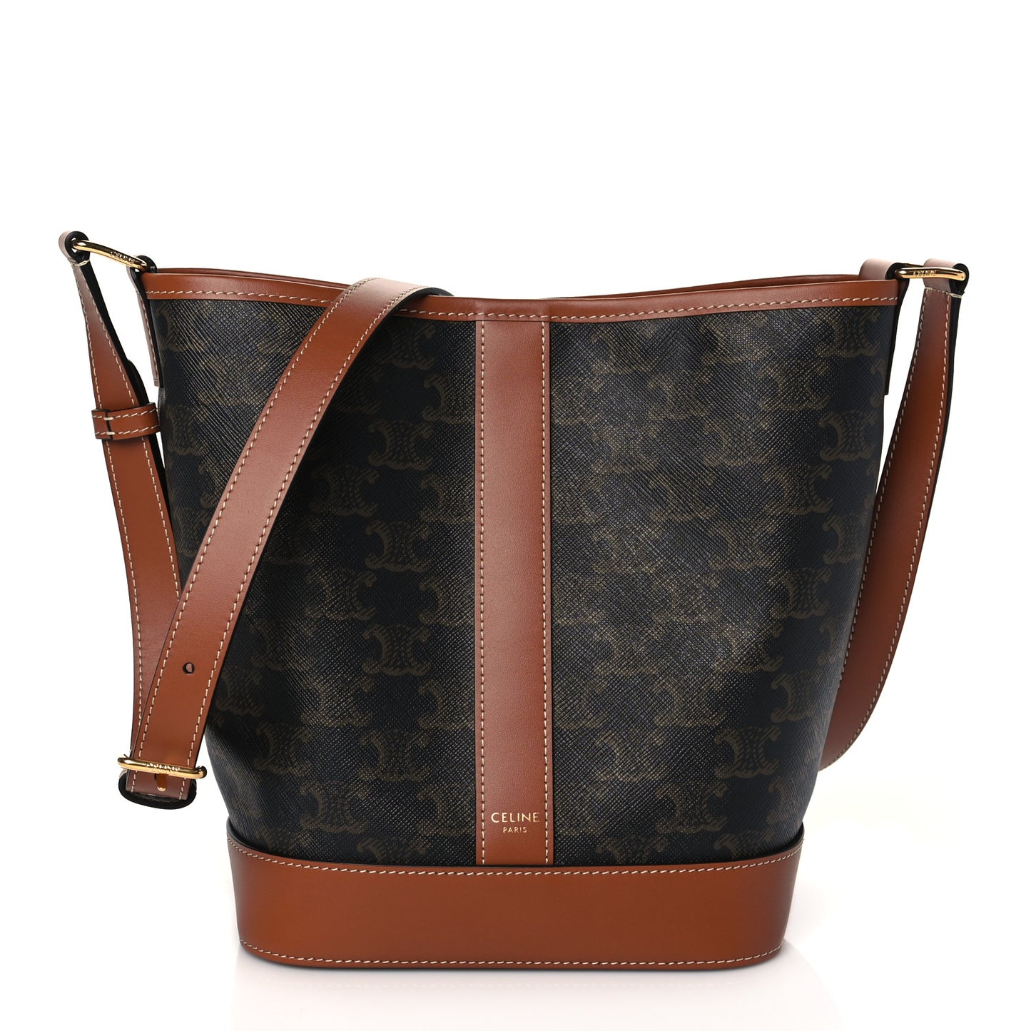 Triomphe Canvas Calfskin Small Bucket Bag Tan