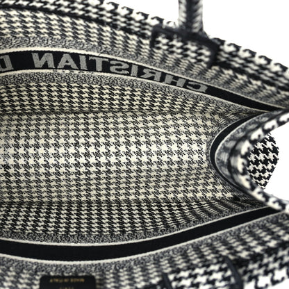 Christian Dior Canvas Houndstooth Embroidered Medium Book Tote  Black White 4 of 8