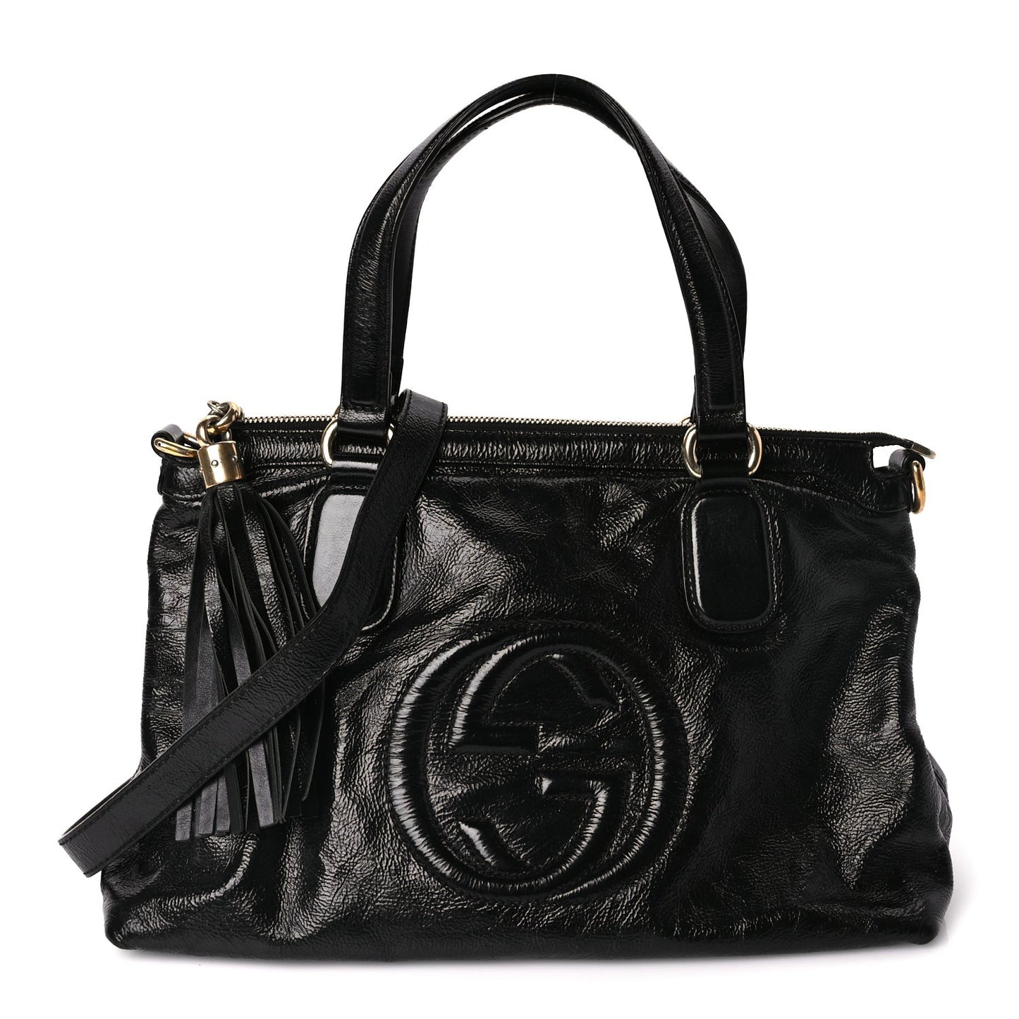 Vernice Naplack Small Soho Top Handle Satchel Black