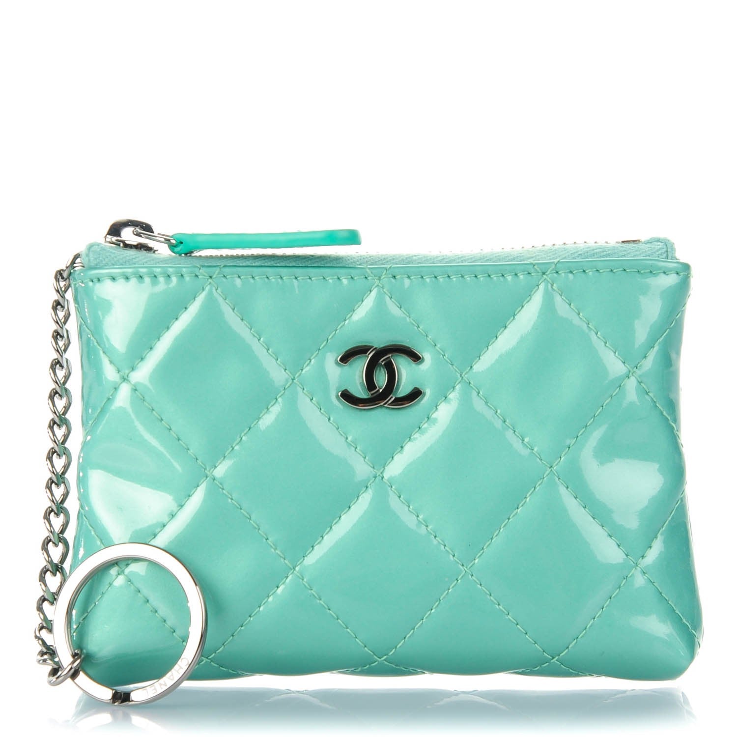Chanel Patent Quilted Key Holder Case Green 1 of 7
