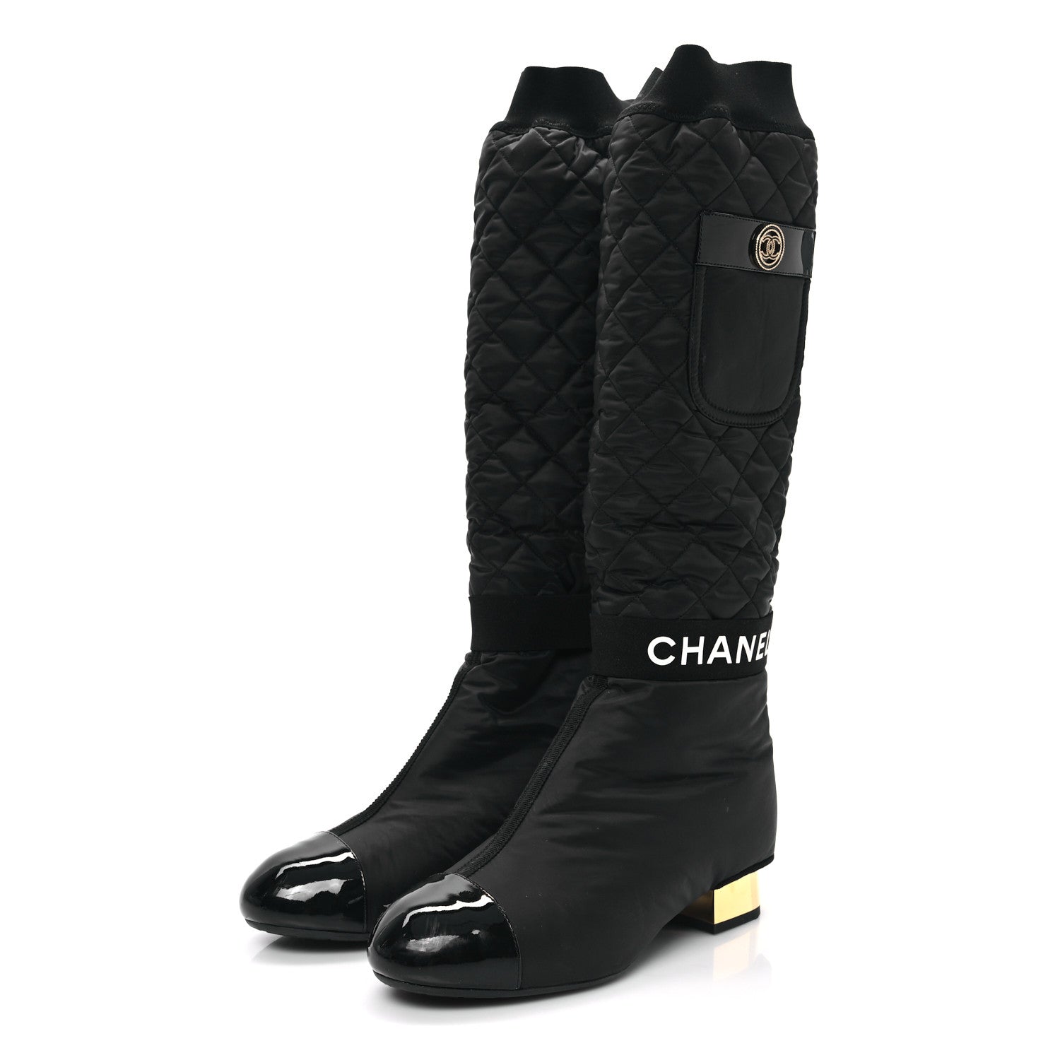 Chanel Mixed Fibers Lambskin Patent Calfskin Convertible High Boots 38 Black 3 of 10