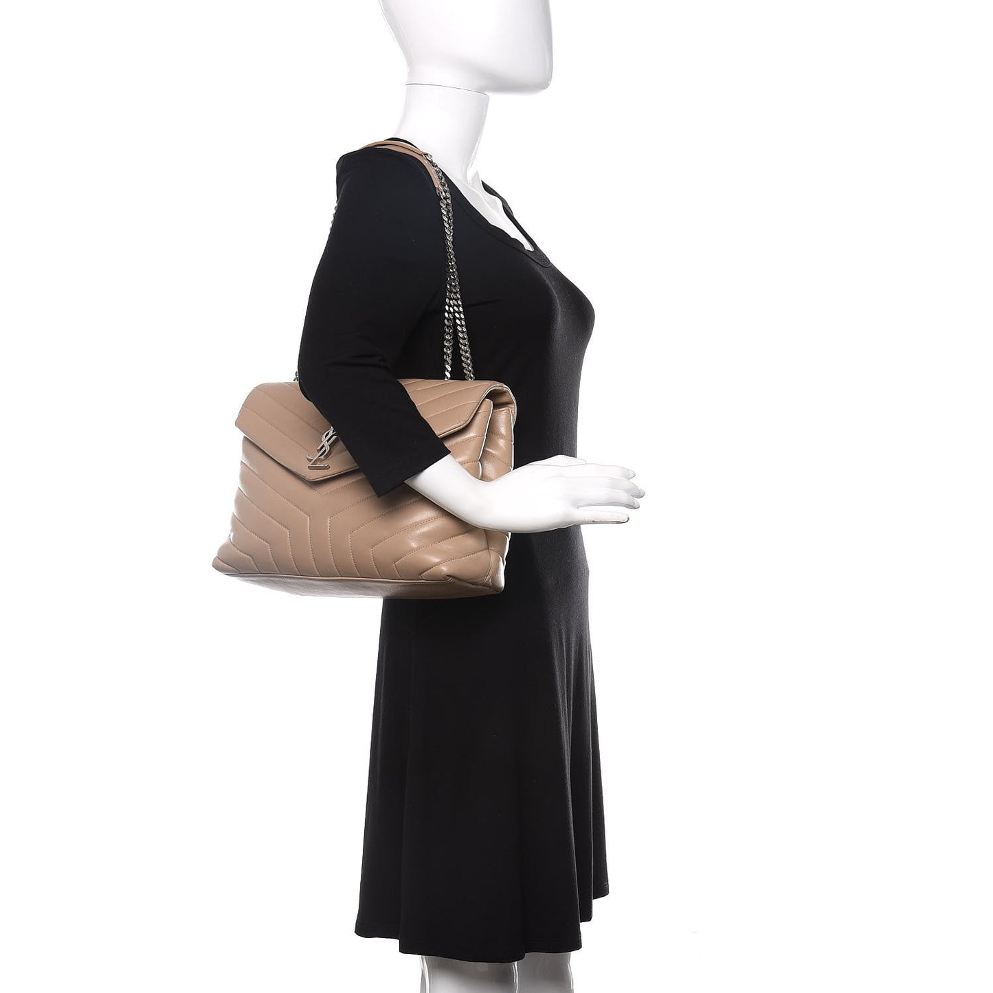 Calfskin Y Quilted Monogram Medium Loulou Chain Satchel Dark Beige