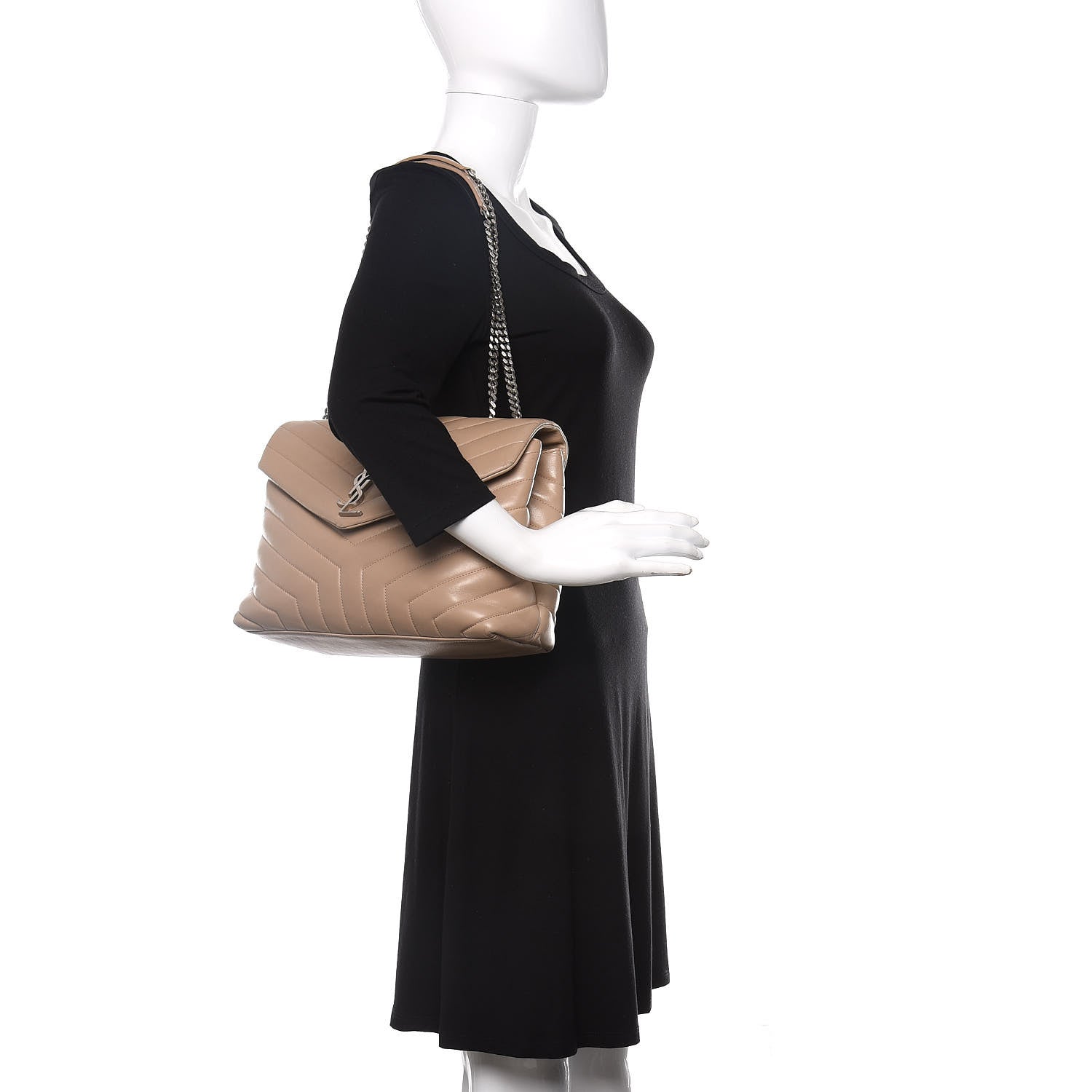 Saint Laurent Calfskin Y Quilted Monogram Medium Loulou Chain Satchel Dark Beige 2 of 11