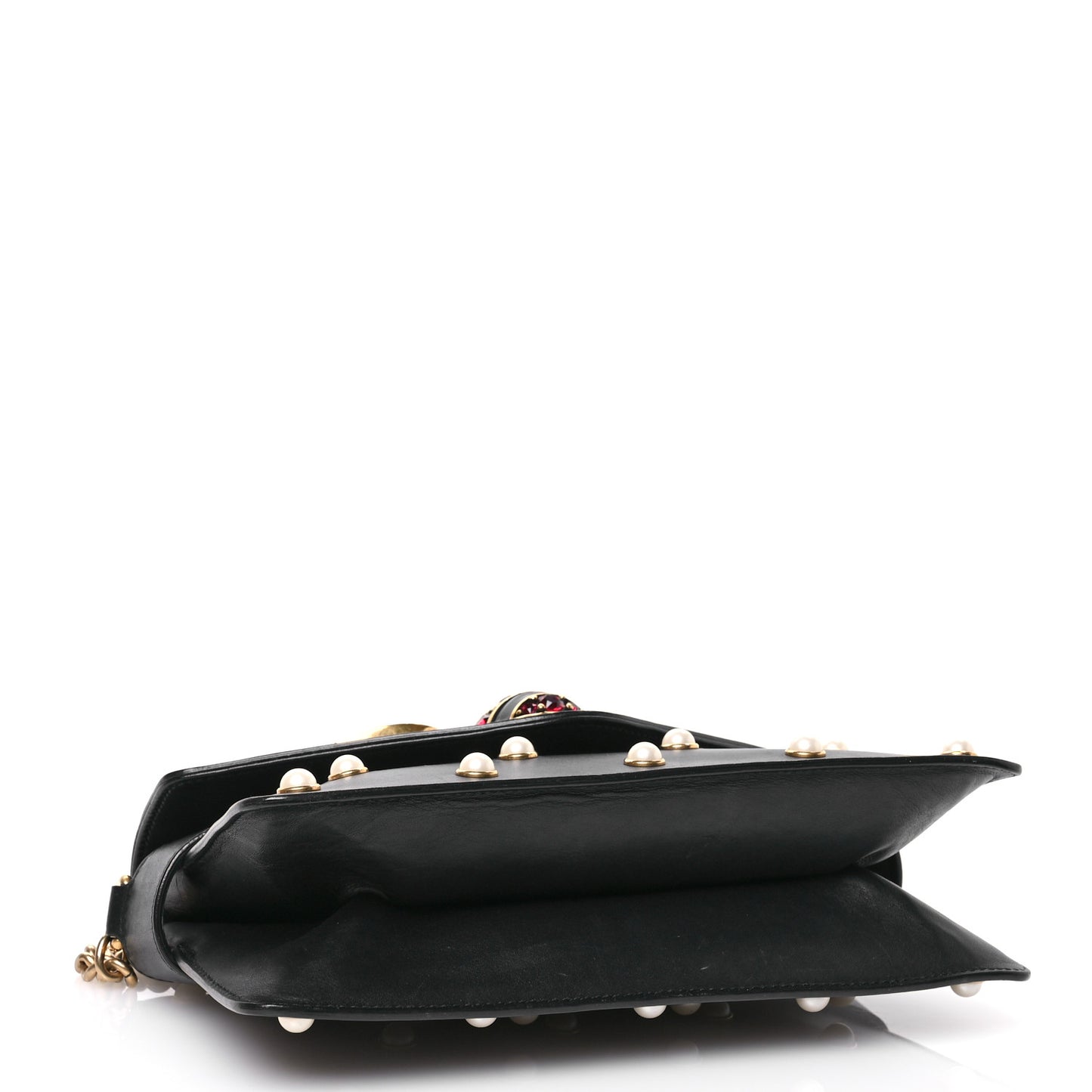 Nappa Pearl Studded Mini Queen Margaret Broadway Shoulder Bag Black