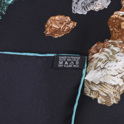 Hermes Silk Mineraux Scarf 90 Black Turquoise Beige 6 of 6