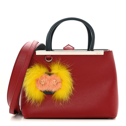 Fendi Vitello Dolce Fox Mink Crystal Bi-Color Monster Mirror Charm Petite 2Jours Tote Ribes 1 of 13