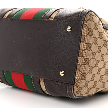 Gucci Monogram Vintage Web Medium Webby Bee Boston Dark Brown 10 of 18