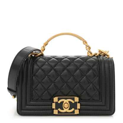 Chanel Shiny Caviar Quilted Small Top Handle Boy Flap Black 1 of 11