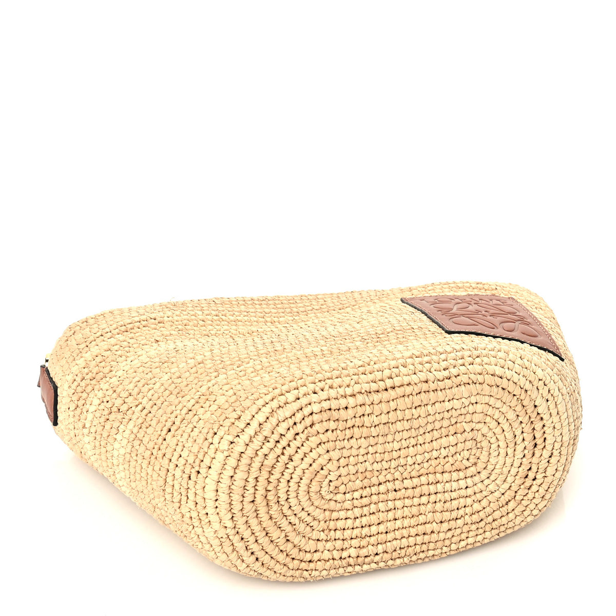 Calfskin Raffia Slit Pochette Bag Natural Tan