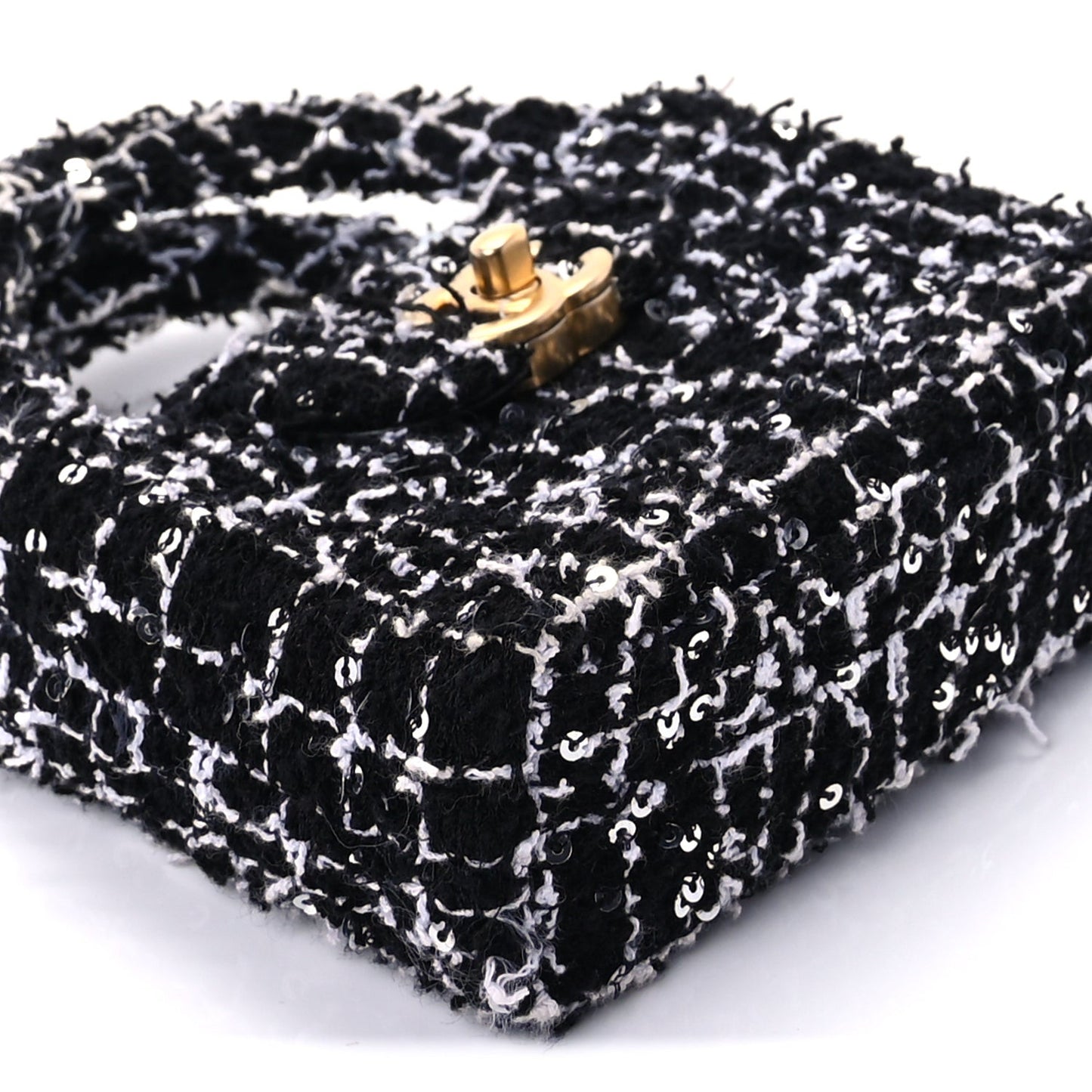 Tweed Quilted Mini Nano Kelly Shopper  Black White