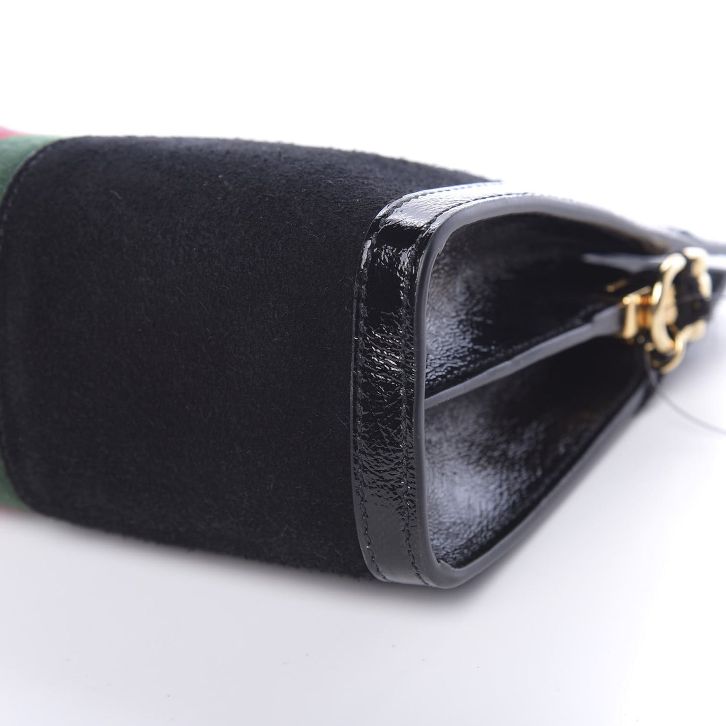 Suede Patent GG Web Small Ophidia Chain Shoulder Bag Black