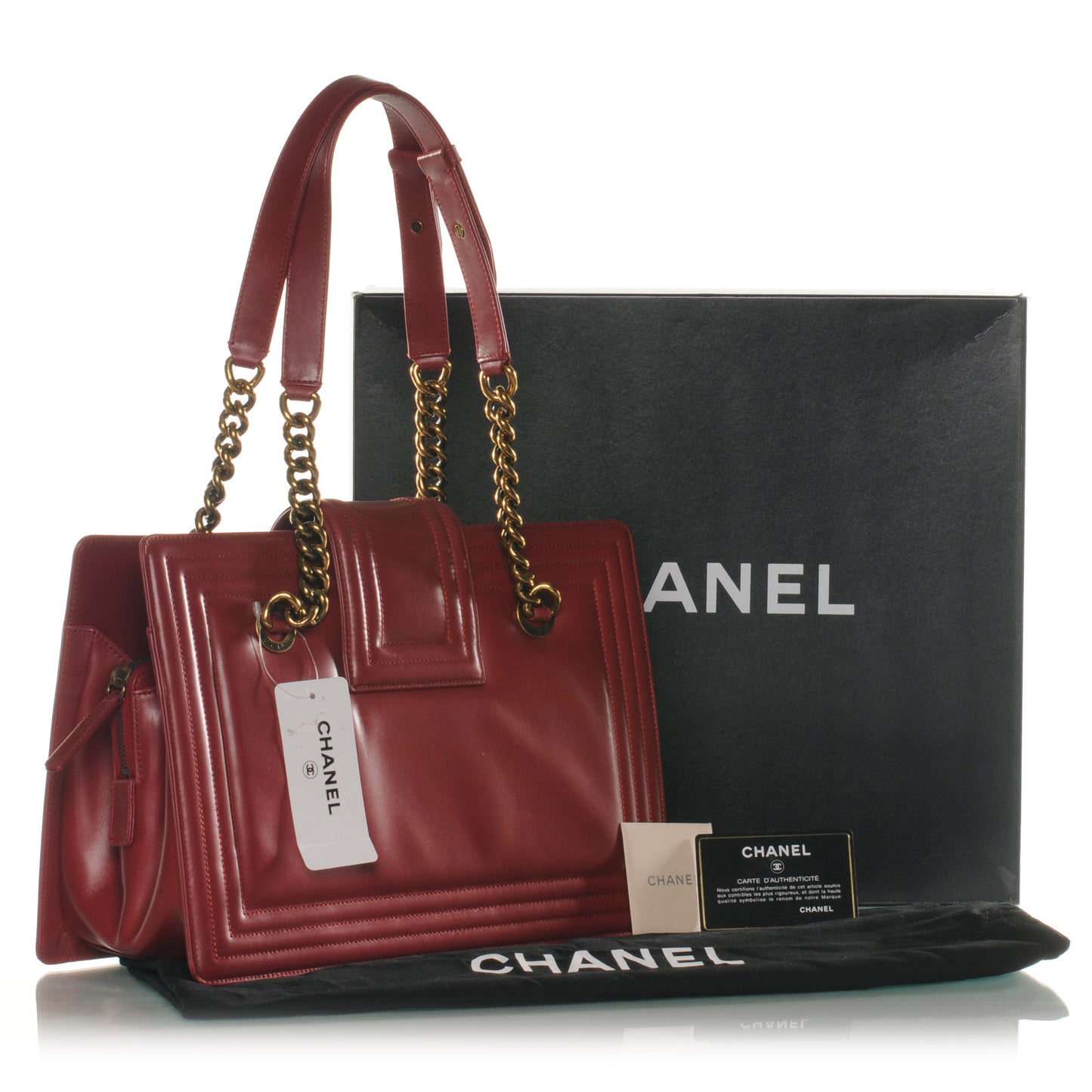 Glazed Calfskin Boy Tote Red