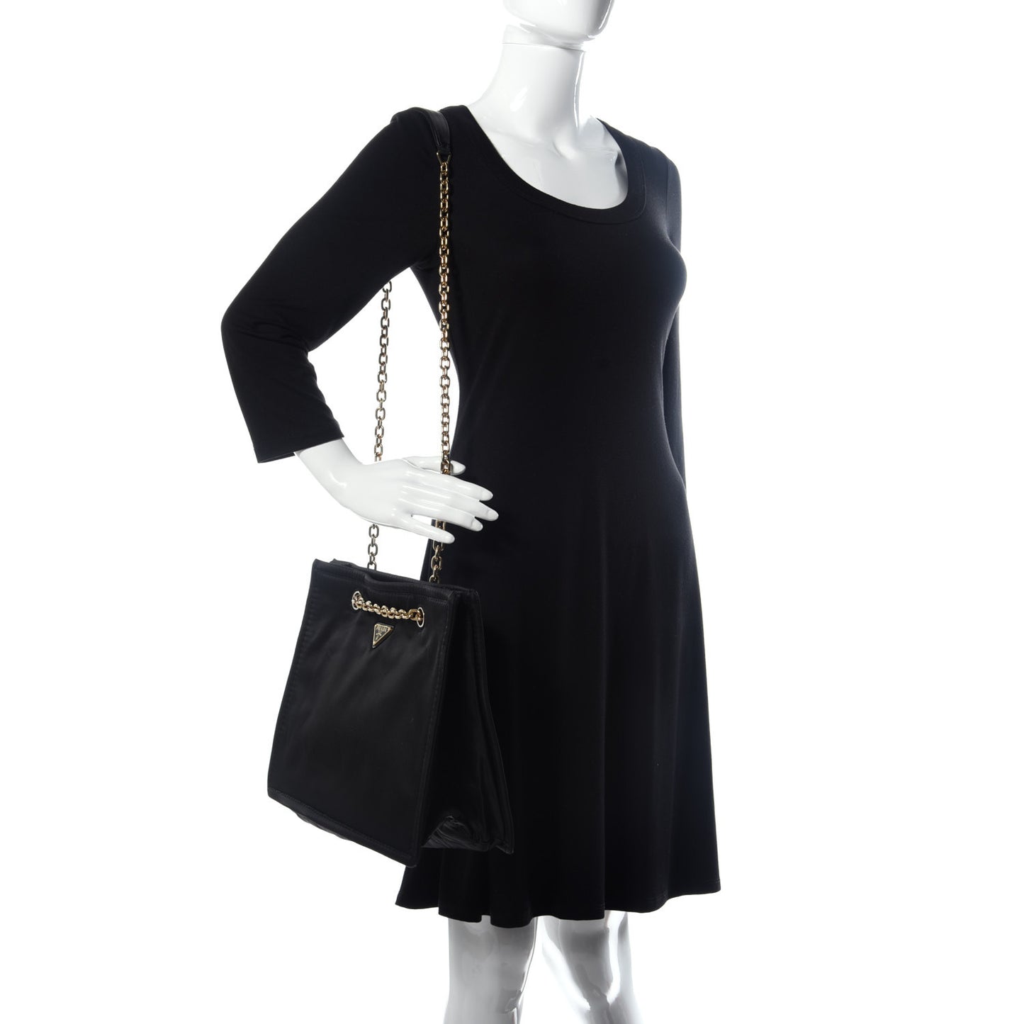 Tessuto Nylon Chain Shoulder Bag Black