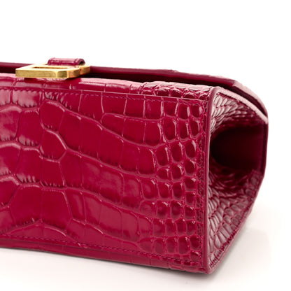 Balenciaga Shiny Calfskin Crocodile Embossed Small Hourglass Top Handle Bag Raspberry 10 of 10
