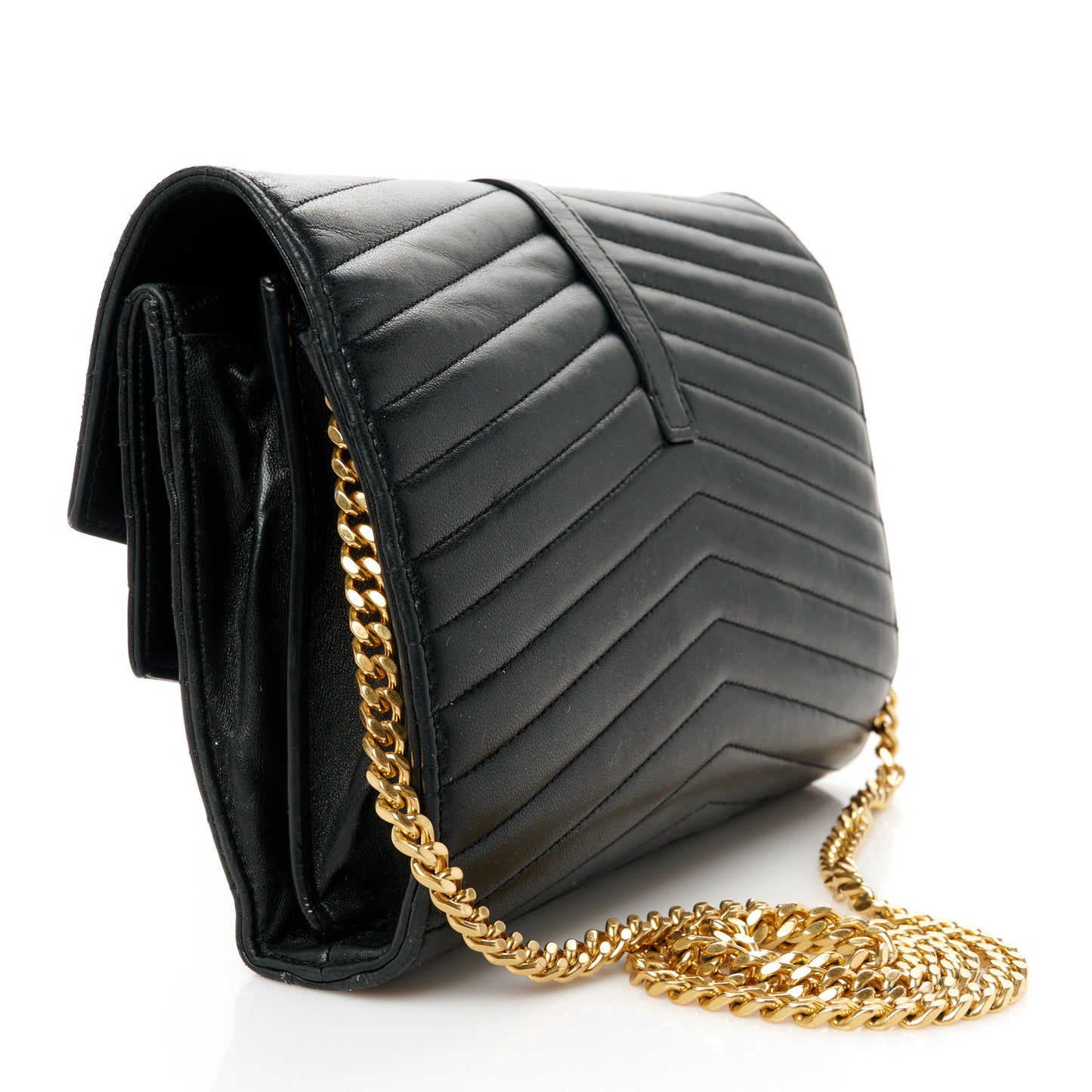 Lambskin Matelasse Chevron Monogram Sulpice Chain Wallet Black