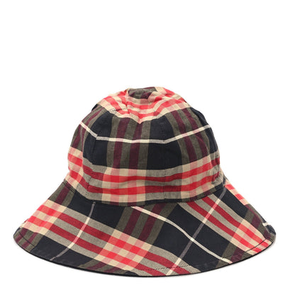 Burberry Technical Cotton Vintage Check Wide Brim Bucket Hat Black Red 6 of 7