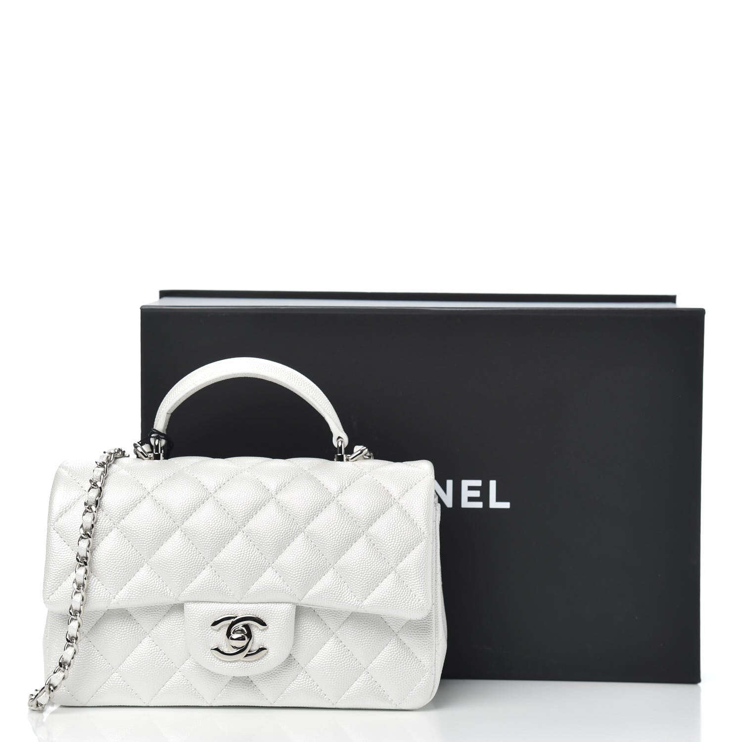 Chanel Iridescent Caviar Quilted Mini Top Handle Rectangular Flap White 10 of 10