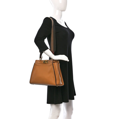 Fendi Vitello Seta Canvas FF Embroidered Medium Peekaboo Iconic Satchel Miele 2 of 8