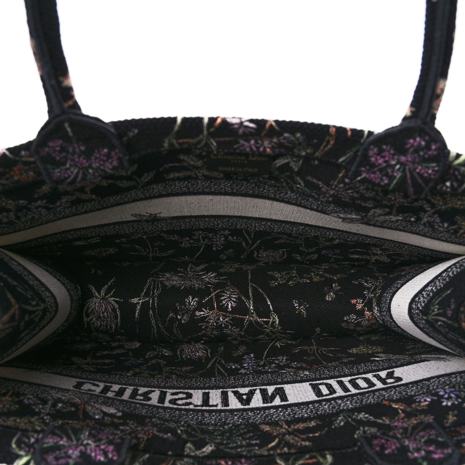 Christian Dior Canvas Embroidered Medium Herbarium Book Tote Black Multicolor 4 of 10