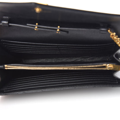 Saint Laurent Grain De Poudre Matelasse Chevron Monogram Chain Wallet Black 4 of 10