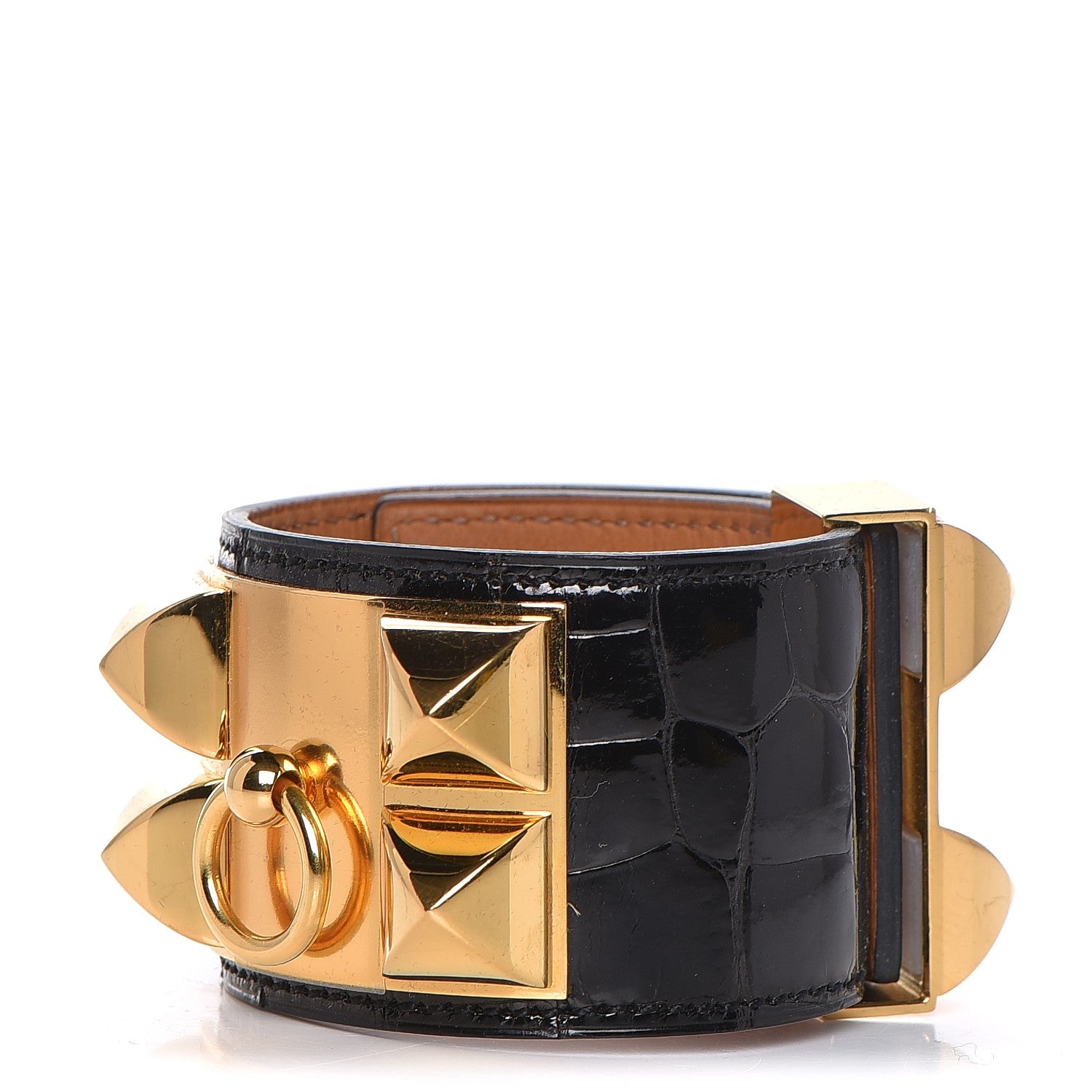 Hermes Shiny Alligator Collier de Chien CDC Bracelet S Black 1 of 6