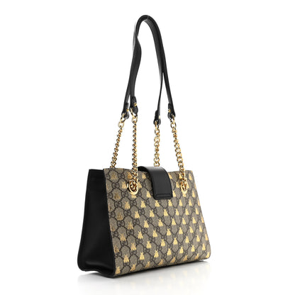 Gucci GG Supreme Monogram Bees Small Padlock Tote Beige Oro Black 3 of 11