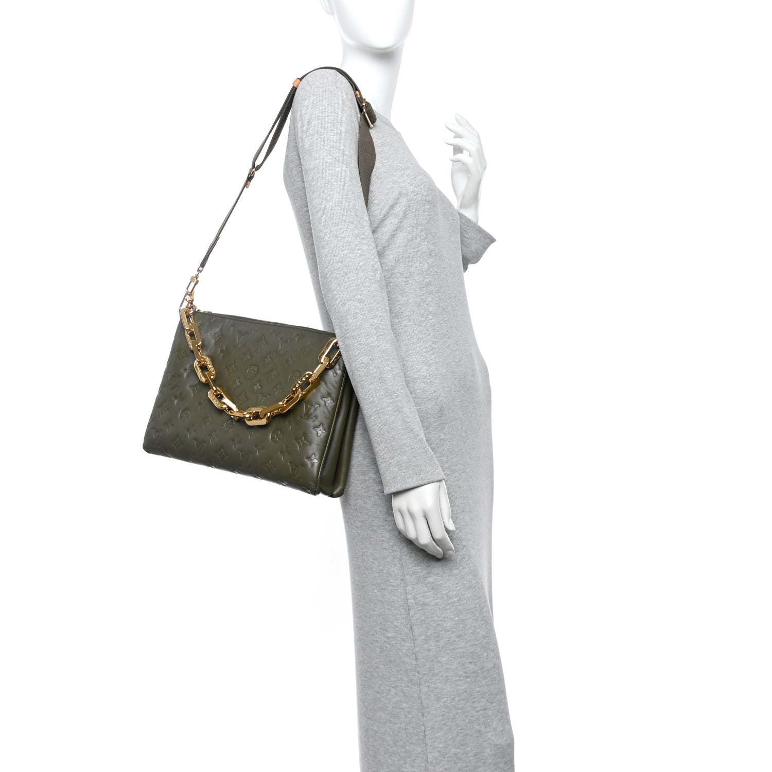 Louis Vuitton Lambskin Embossed Monogram Coussin MM Khaki 2 of 9