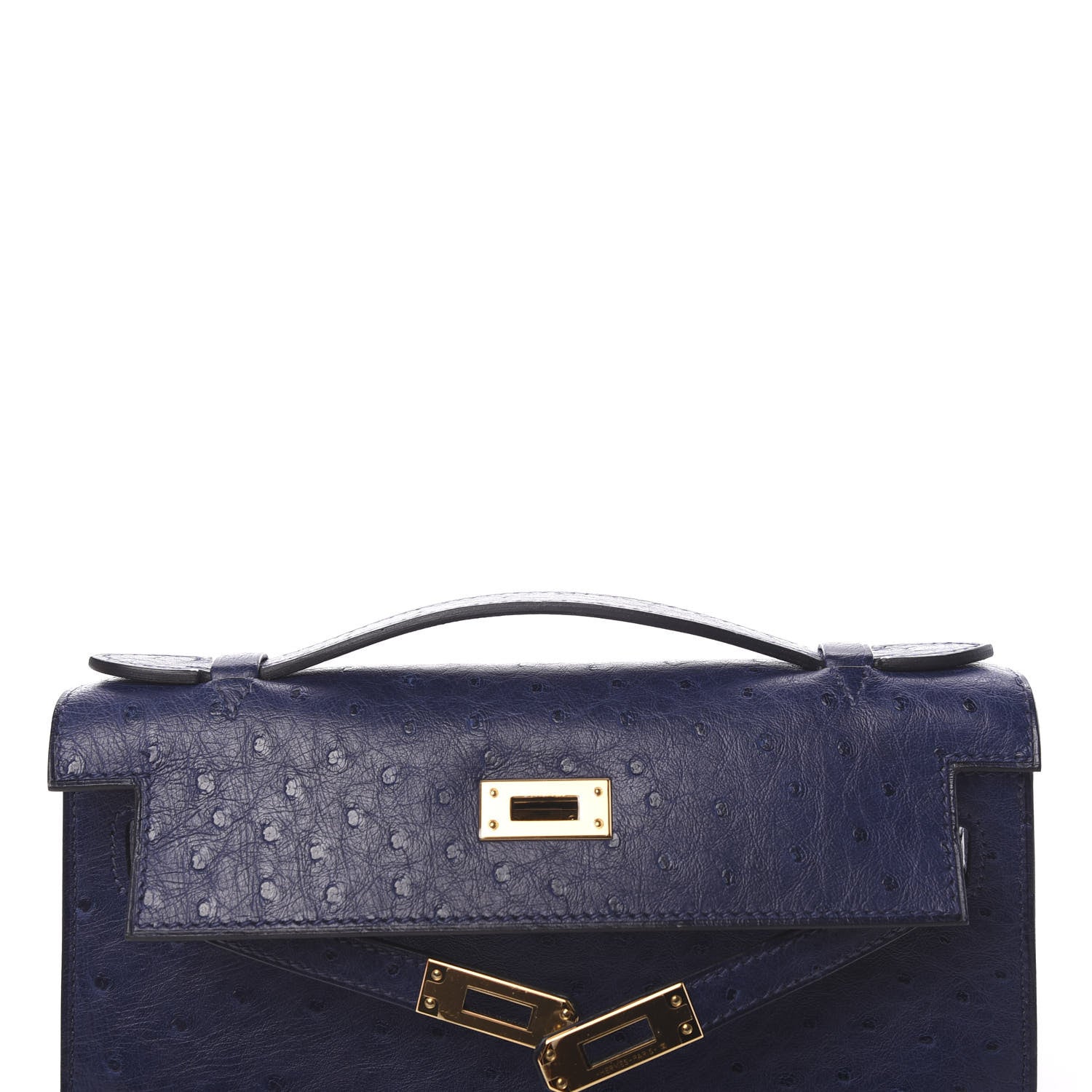Hermes Ostrich Kelly Pochette Clutch Bleu Iris 18 of 30