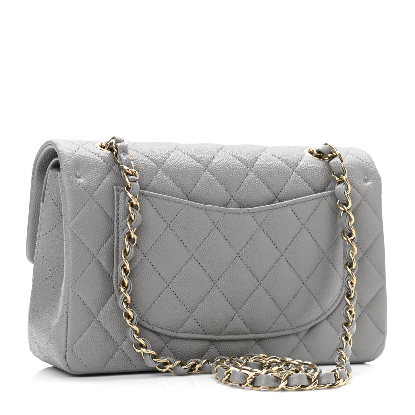 Caviar Quilted Small Double Flap Grey