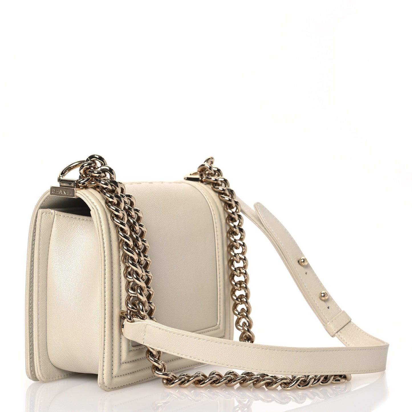 Iridescent Caviar Mini Boy Flap White