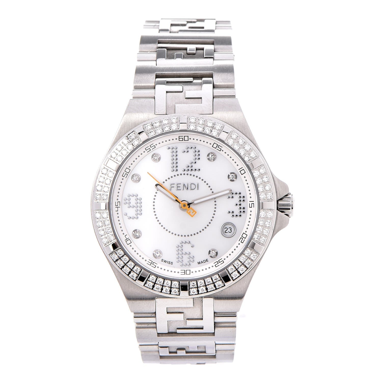 Fendi Stainless Steel Diamond Pave Bezel 33mm High Speed Quartz Watch 1 of 11