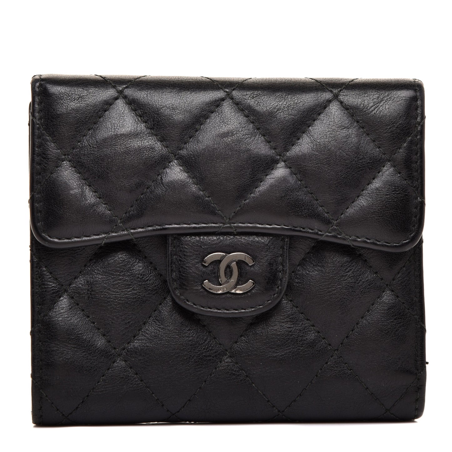 Calfskin Quilted Compact Flap Wallet So Black