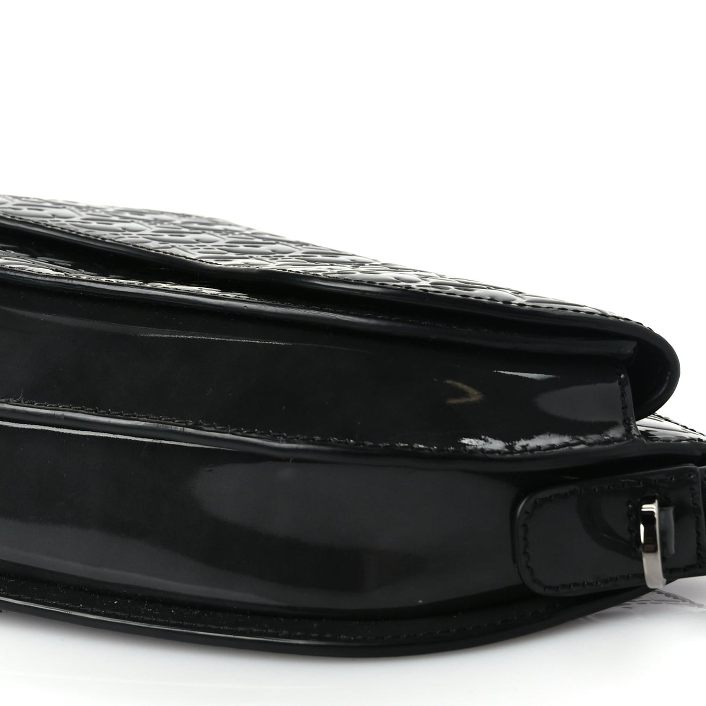 Patent Oblique Embossed Saddle Boxy Bag Black