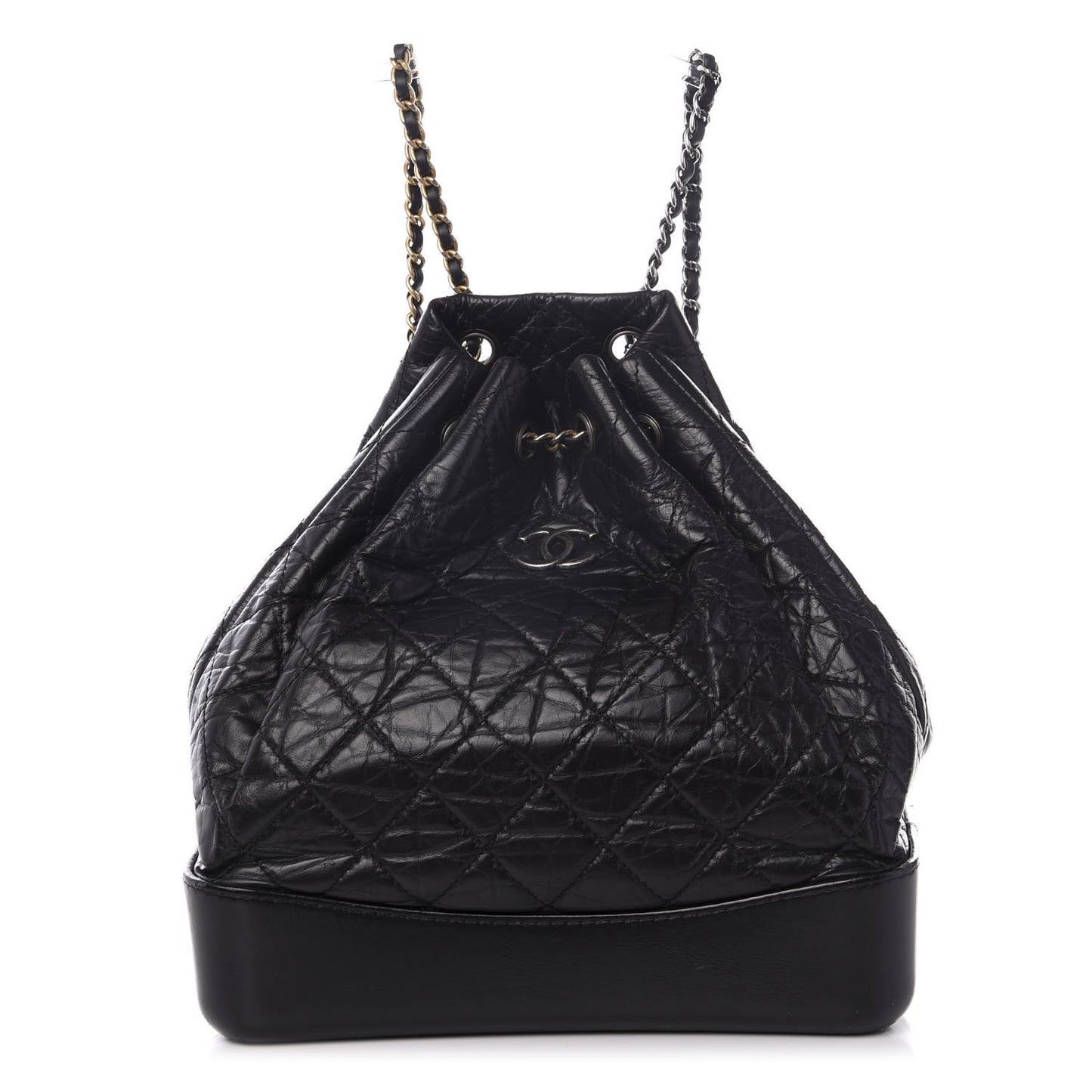 Aged Calfskin Quilted Gabrielle Backpack Black
