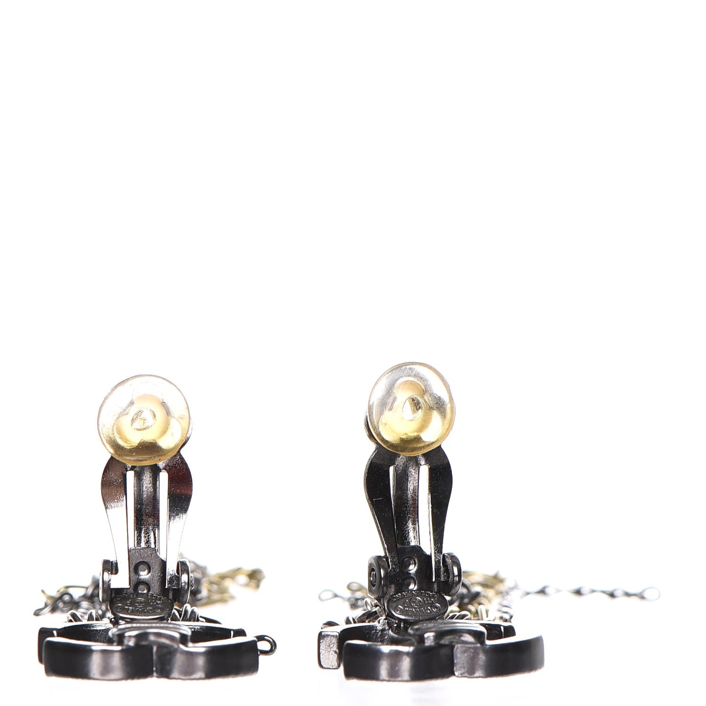 Ruthenium Chain CC Drop Clip On Earrings