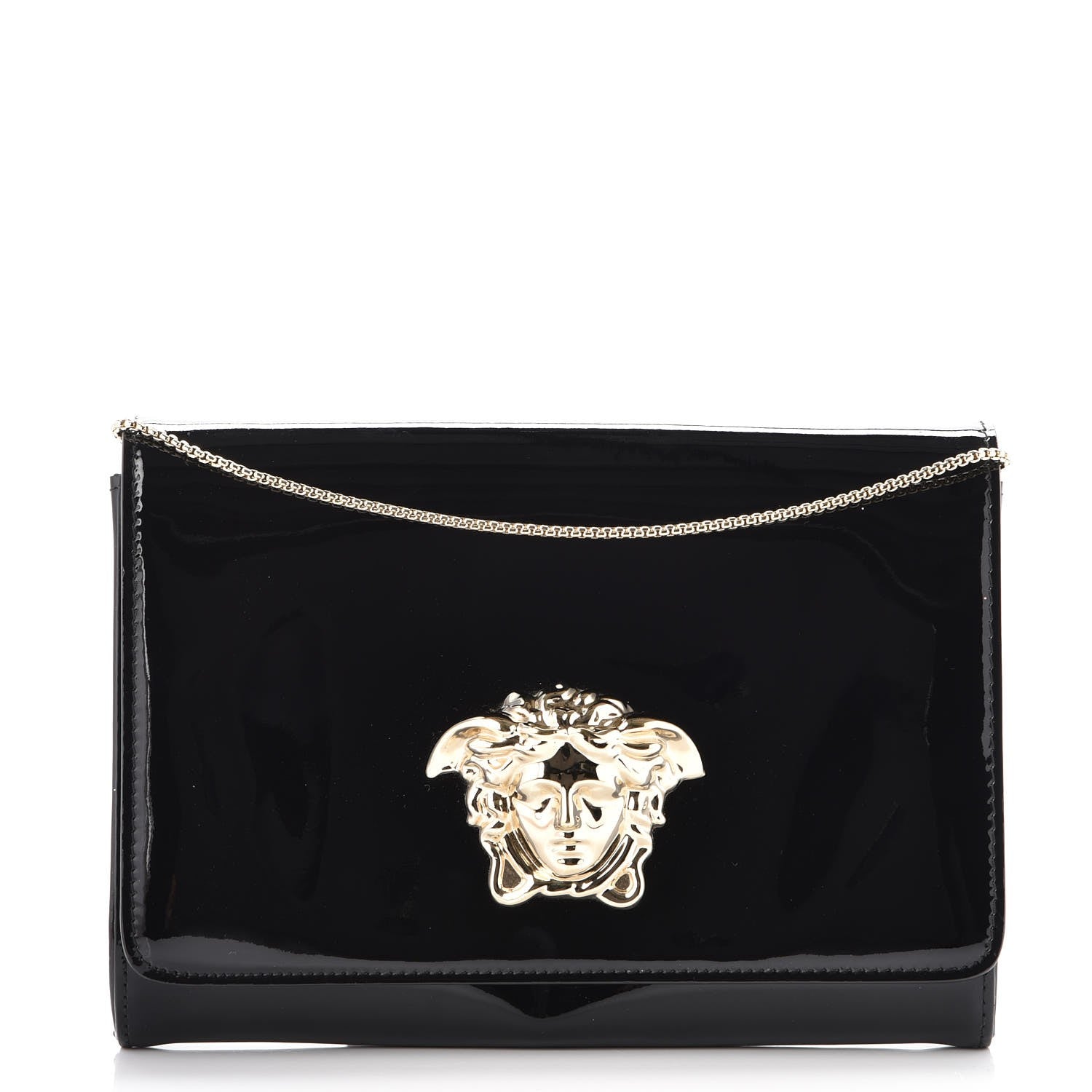 Versace Patent Palazzo Medusa Chain Evening Bag Black 1 of 7
