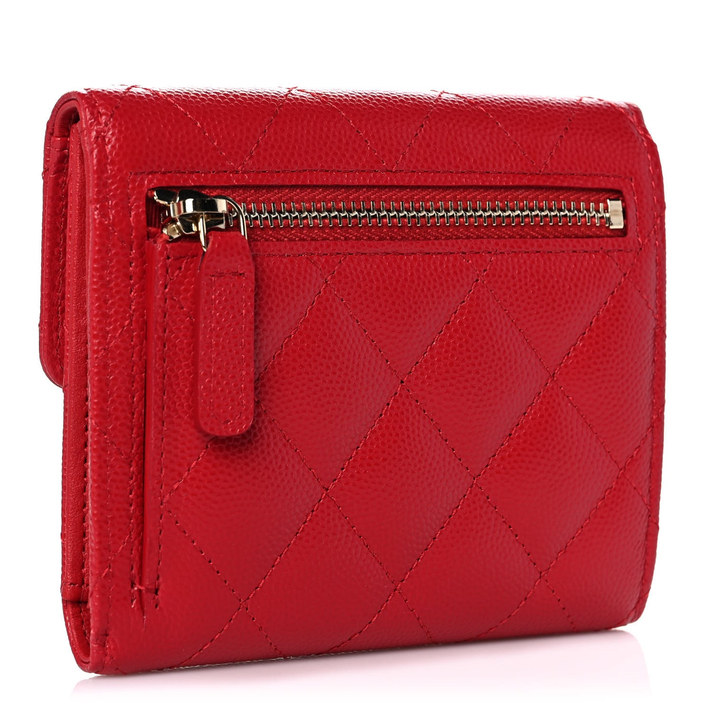 Caviar Quilted Compact Flap Wallet Red