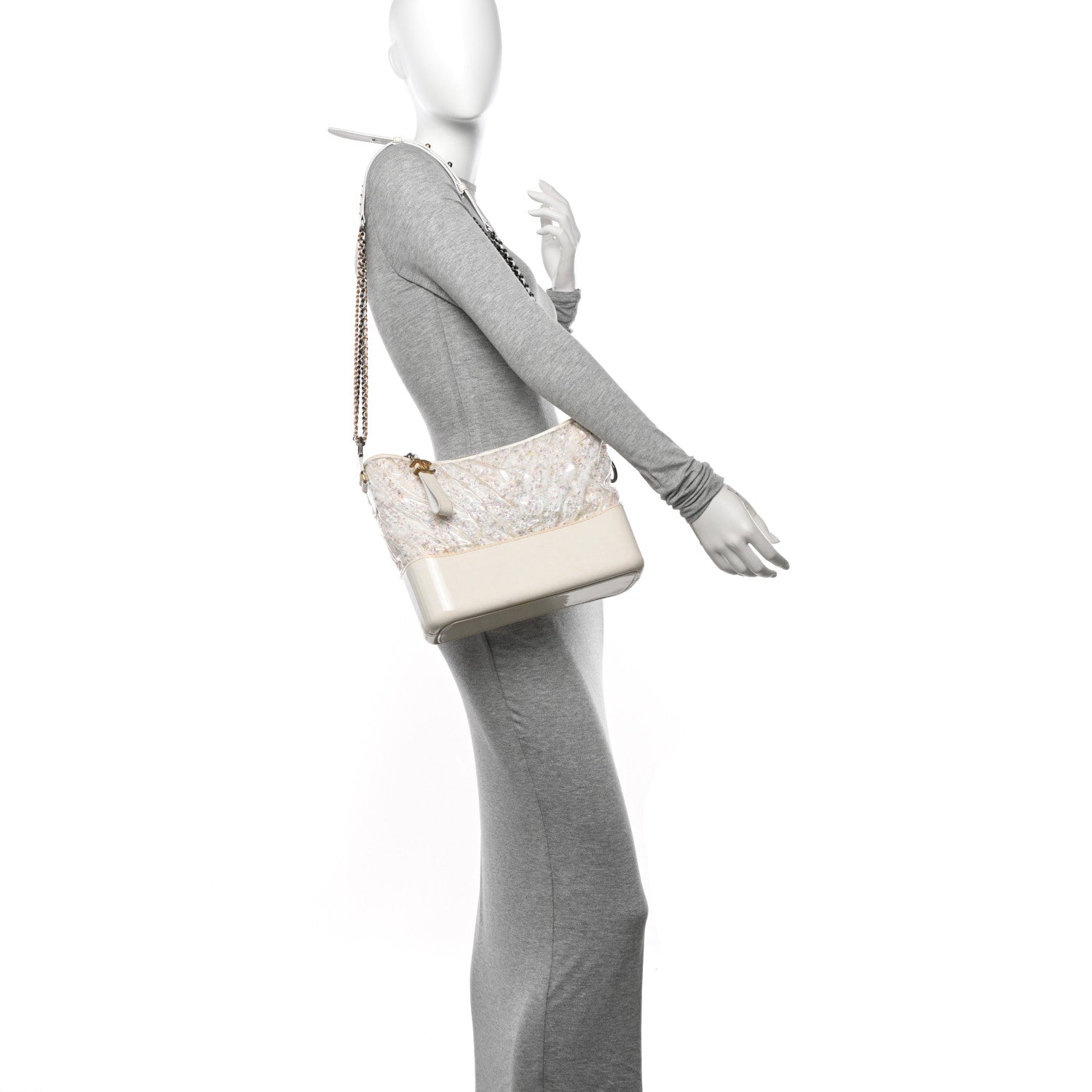 Chanel Tweed PVC Patent Chevron Quilted Medium Gabrielle Hobo White 2 of 16