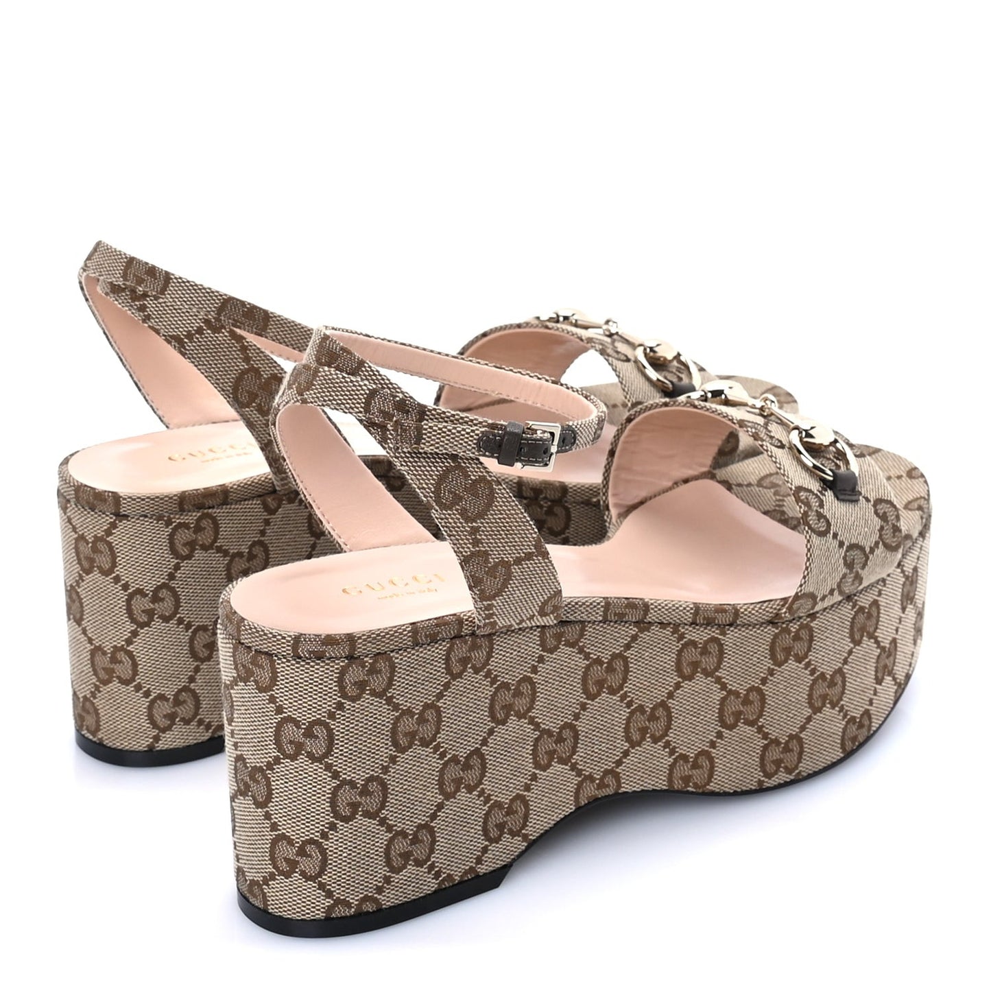 Monogram Nappa Chalotte Horsebit Ankle Strap 75mm Flatform Sandals 38.5  Beige Ebony