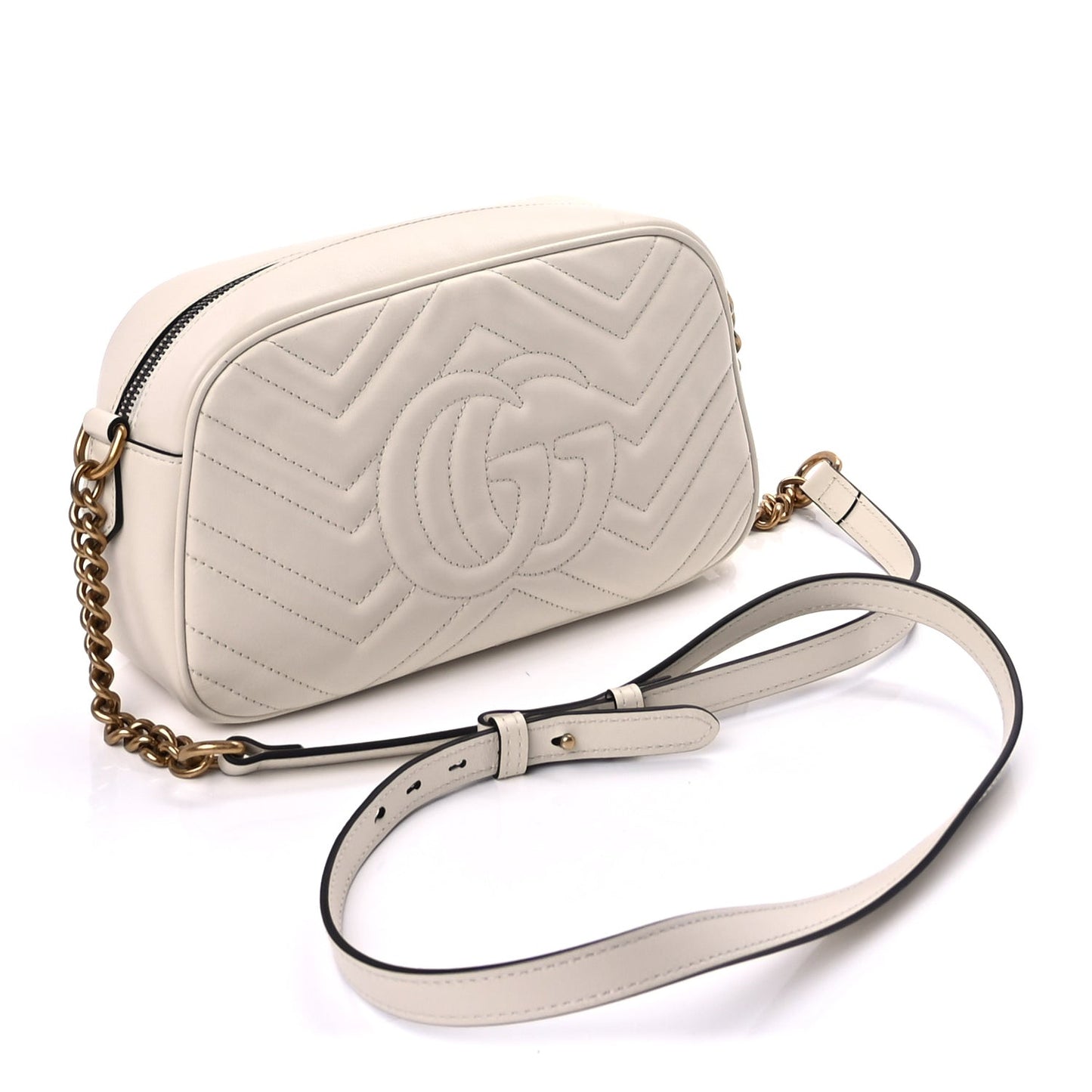 Calfskin Matelasse Small GG Marmont Chain Shoulder Bag  White