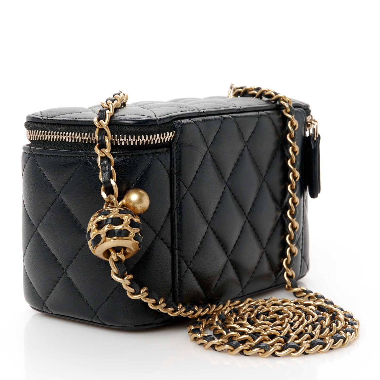 Chanel Lambskin Quilted Pearl Crush Small Vanity Case With Chain Black 3 of 10