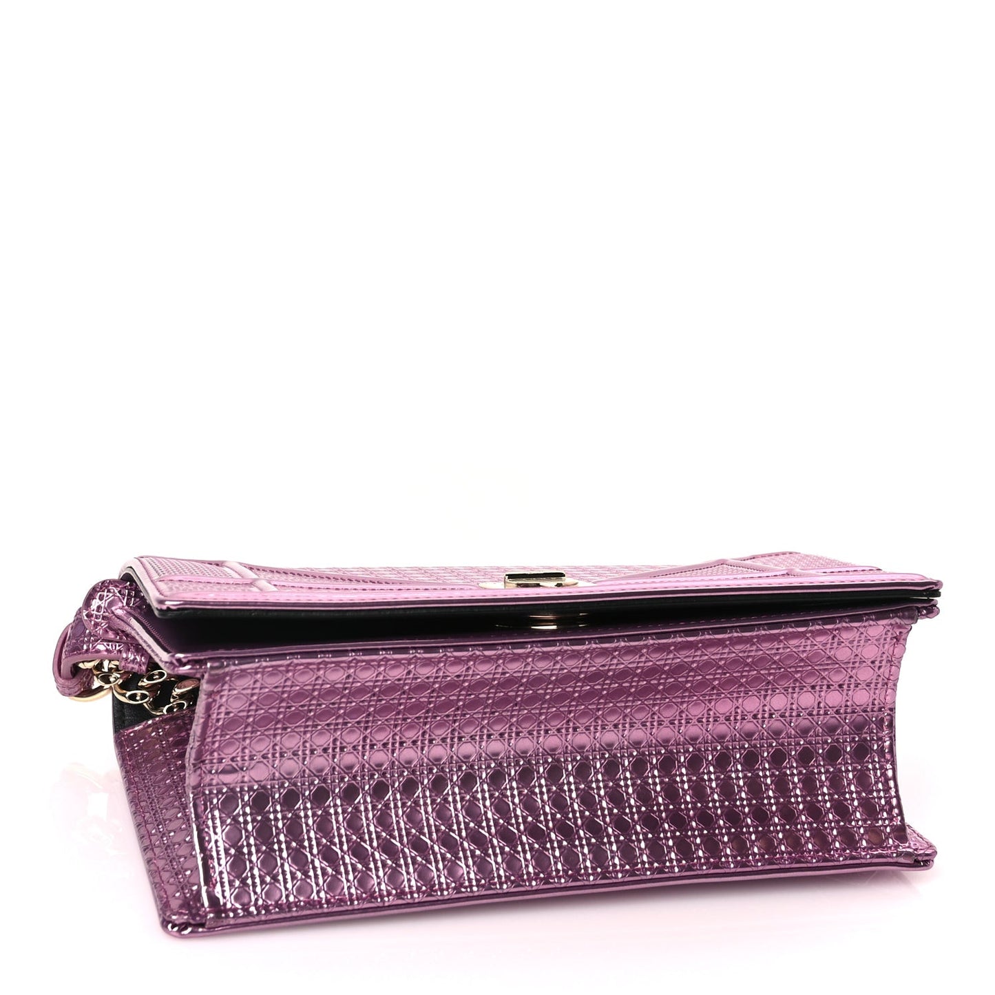 Metallic Patent Micro-Cannage Small Diorama Flap Bag Hyper Pink